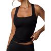 image:imageREORIA Tank Top with Built in Bra for Women Summer Sleeveless Racerback Square Neck Casual Basic Ribbed Tops 2026Black