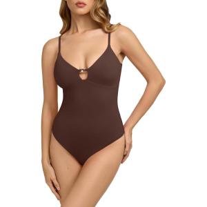 image:imageREORIA Women Sexy Cami Bodysuit with Built in Bra Sleeveless Spaghetti Strap Tank Top Body Suit 2026 Summer Going Out OutfitsCoffee