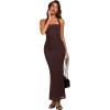 image:imageREORIA Mesh Sheer Sleeveless Wedding Guest Maxi Dresses for Women Ruched Bodycon Square Neck Halter Long Dress Summer 2026Shaved Chocolate