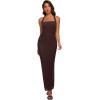 image:imageREORIA Mesh Sheer Sleeveless Wedding Guest Maxi Dresses for Women Ruched Bodycon Square Neck Halter Long Dress Summer 2026Shaved Chocolate