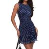 image:imageREORIA Womens Casual Boat Neck Mini Dress Sleeveless Mesh Ruched Drop Waist Y2k Party DressesEnsign Blue Polka Dot