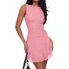 image:imageREORIA Womens Casual Boat Neck Mini Dress Sleeveless Mesh Ruched Drop Waist Y2k Party DressesPink Dolphin