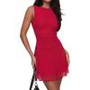 image:imageREORIA Womens Casual Boat Neck Mini Dress Sleeveless Mesh Ruched Drop Waist Y2k Party DressesWatermelon
