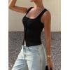 image:imageREORIA Womens Sexy Ribbed Button Down Square Neck Tank Tops Trendy Y2K 2026 Summer Sleeveless Going Out Vest Crop TopsBlack