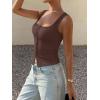 image:imageREORIA Womens Sexy Ribbed Button Down Square Neck Tank Tops Trendy Y2K 2026 Summer Sleeveless Going Out Vest Crop TopsBrown