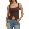 image:imageREORIA Womens Sexy Ribbed Button Down Square Neck Tank Tops Trendy Y2K 2026 Summer Sleeveless Going Out Vest Crop TopsBrown