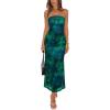 image:imageREORIA Womens 2026 Summer Floral Mesh Strapless Midi Dress Backless Beach Wedding Guest Cocktail Party DressesGreen Print