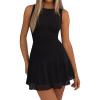 image:imageREORIA Womens Casual Boat Neck Mini Dress Sleeveless Mesh Ruched Drop Waist Y2k Party DressesBlack Onyx