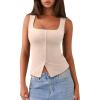 image:imageREORIA Womens Sexy Ribbed Button Down Square Neck Tank Tops Trendy Y2K 2026 Summer Sleeveless Going Out Vest Crop TopsApricot