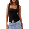 image:imageREORIA Womens Sexy Ribbed Button Down Square Neck Tank Tops Trendy Y2K 2026 Summer Sleeveless Going Out Vest Crop TopsBlack