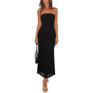 image:imageREORIA Womens 2026 Summer Floral Mesh Strapless Midi Dress Backless Beach Wedding Guest Cocktail Party DressesBlack