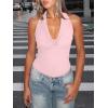 image:imageREORIA Womens Sexy Cowl Neck Halter Body Suits Summer Open Back Bodysuit Tank TopsBlush Powder