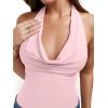 image:imageREORIA Womens Sexy Cowl Neck Halter Body Suits Summer Open Back Bodysuit Tank TopsBlush Powder