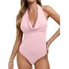 image:imageREORIA Womens Sexy Cowl Neck Halter Body Suits Summer Open Back Bodysuit Tank TopsBlush Powder