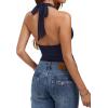image:imageREORIA Womens Sexy Cowl Neck Halter Body Suits Summer Open Back Bodysuit Tank TopsNavy Blue