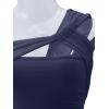 image:imageREORIA Womens Sexy One Shoulder Asymmetrical Leopard Print Mesh Ruched Backless Going Out Bodysuits TopsNavy Blue