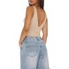 image:imageREORIA Womens Sexy Plunge Deep V Neck Sleeveless V Backless Tank Top Workout Yoga Crop TopsApricot