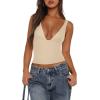 image:imageREORIA Womens Sexy Plunge Deep V Neck Sleeveless V Backless Tank Top Workout Yoga Crop TopsApricot