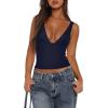image:imageREORIA Womens Sexy Plunge Deep V Neck Sleeveless V Backless Tank Top Workout Yoga Crop TopsBaritone Blue