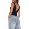 image:imageREORIA Womens Sexy Plunge Deep V Neck Sleeveless V Backless Tank Top Workout Yoga Crop TopsBaritone Blue
