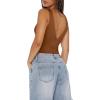 image:imageREORIA Womens Sexy Plunge Deep V Neck Sleeveless V Backless Tank Top Workout Yoga Crop TopsBrown