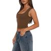 image:imageREORIA Womens Summer Sexy Square Neck Sleeveless Double Lined Going Out Crop Basic Tank TopsCoffee