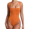 image:imageREORIA Butsmooth Womens Sexy Sleeveless Square Neck Double Lined Basic Bodysuit Tank TopsOrange Popsicle
