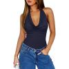 image:imageREORIA Womens Sexy Cowl Neck Halter Body Suits Summer Open Back Bodysuit Tank TopsNavy Blue
