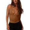 image:imageREORIA Womens Sexy Plunge Deep V Neck Sleeveless V Backless Tank Top Workout Yoga Crop TopsBrown