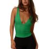image:imageREORIA Womens Sexy Plunge Deep V Neck Sleeveless V Backless Tank Top Workout Yoga Crop TopsGreen