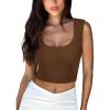 image:imageREORIA Womens Summer Sexy Square Neck Sleeveless Double Lined Going Out Crop Basic Tank TopsCoffee
