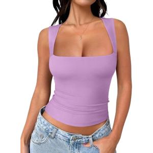 image:imageREORIA Butsmooth Womens Square Neck Going Out Crop Tops Double Lined Cute Basic Tank Tops 2026 ClothesLight Purple