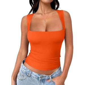 image:imageREORIA Butsmooth Womens Square Neck Going Out Crop Tops Double Lined Cute Basic Tank Tops 2026 ClothesOrange