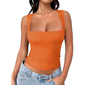 image:imageREORIA Butsmooth Womens Square Neck Going Out Crop Tops Double Lined Cute Basic Tank Tops 2026 ClothesOrange Popsicle