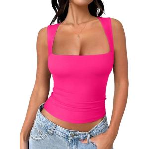 image:imageREORIA Butsmooth Womens Square Neck Going Out Crop Tops Double Lined Cute Basic Tank Tops 2026 ClothesRose