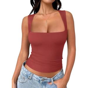 image:imageREORIA Butsmooth Womens Square Neck Going Out Crop Tops Double Lined Cute Basic Tank Tops 2026 ClothesRust