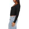 image:imageREORIA Womens Casual Scoop Neck Double Lined Long Sleeve Slim Fitted Tshirts Y2K Workout Crop TopsBlack