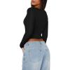 image:imageREORIA Womens Casual Scoop Neck Double Lined Long Sleeve Slim Fitted Tshirts Y2K Workout Crop TopsBlack