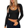 image:imageREORIA Womens Casual Scoop Neck Double Lined Long Sleeve Slim Fitted Tshirts Y2K Workout Crop TopsBlack