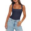 image:imageREORIA Butsmooth Womens Sexy Sleeveless Square Neck Double Lined Basic Bodysuit Tank TopsBaritone Blue