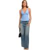 image:imageREORIA Womens Adjustable Halter Double Lined Tank Top Backless Sexy Going Out Y2K Slim Fit Side Split Camisole Crop TopAir Blue