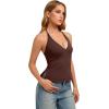 image:imageREORIA Womens Adjustable Halter Double Lined Tank Top Backless Sexy Going Out Y2K Slim Fit Side Split Camisole Crop TopCoffee