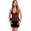 image:imageREORIA Womens Adjustable Halter Double Lined Tank Top Backless Sexy Going Out Y2K Slim Fit Side Split Camisole Crop TopCoffee