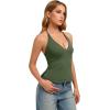 image:imageREORIA Womens Adjustable Halter Double Lined Tank Top Backless Sexy Going Out Y2K Slim Fit Side Split Camisole Crop TopDark Green