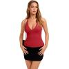 image:imageREORIA Womens Adjustable Halter Double Lined Tank Top Backless Sexy Going Out Y2K Slim Fit Side Split Camisole Crop TopRuby