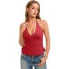 image:imageREORIA Womens Adjustable Halter Double Lined Tank Top Backless Sexy Going Out Y2K Slim Fit Side Split Camisole Crop TopRuby