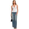 image:imageREORIA Womens Adjustable Halter Double Lined Tank Top Backless Sexy Going Out Y2K Slim Fit Side Split Camisole Crop TopWhite