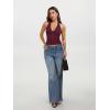 image:imageREORIA Womens Halter Tank Tops Double Lined Basic Cami Shirts Sexy Backless Y2K Trendy Going Out TopsBurgundy