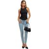 image:imageREORIA Womens High Neck Sleeveless Tank Tops Racerback Double Lined Basic Tops Summer Fitted Going Out TopsBlack Onyx