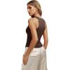 image:imageREORIA Womens High Neck Sleeveless Tank Tops Racerback Double Lined Basic Tops Summer Fitted Going Out TopsChocolate